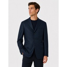 Ermenegildo Zegna Mens Navy Blue Micro Check Wool Button Blazer Sport Coat 56 R