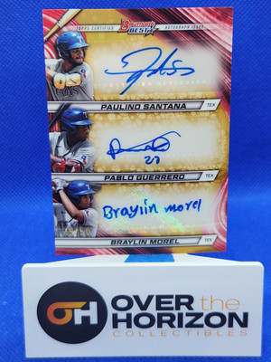 2024 Bowman's Best SANTANA/GUERRERO/MOREL Rangers Triple Auto Gold /50