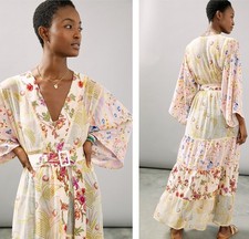 Anthropologie Dani Floral Sheer Kimono Pink/Rose w/Metallic Accent Women s O/S