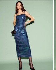 Reformation Elise Knit Blue Sequin Dress Size Medium NWT