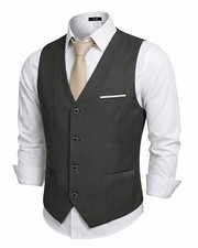 Men's Business Suit Vest Slim Fit Jacket Casual Suit Vests Large Deep Grey