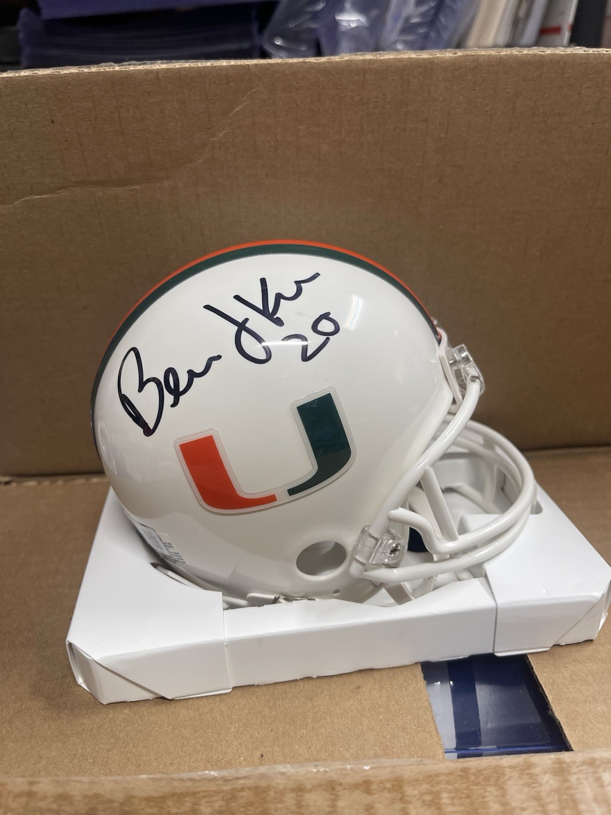 Bernie Kosar Autographed Signed Miami Hurricanes #20 MINI HELMET Beckett Coa 