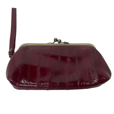 VINTAGE BURGUNDY RED GENUINE EEL SKIN CLUTCH PURSE THREE  VTG Eel Skin Clutch Bag Handbag Burgundy Red Brown main image 1