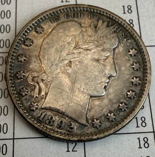 1892 25C Barber Quarter- XF Details/scratch Nice US 90% Silver Quarter Dollar