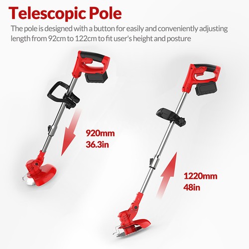 Cordless Weed Eater Electric Brush Cutter LawnEdger Grass String Trimmer w/Wheel - Picture 10 of 32