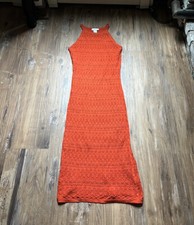 House of Harlow Orange Knit Crochet Sleeveless Maxi Dress Womens Sz Small