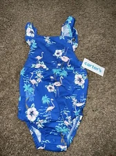 NEW NWT Carters Baby Girls blue tropical Flamingo Romper size 12 months