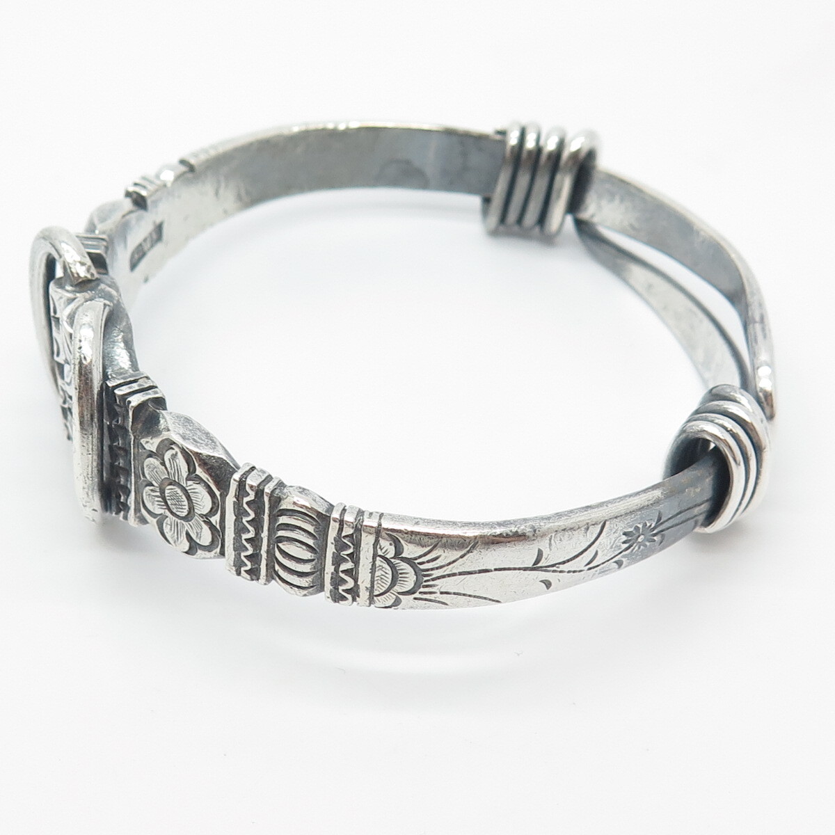 980 Fine Silver Rare Antique China Power Bangle Bracelet 7.5