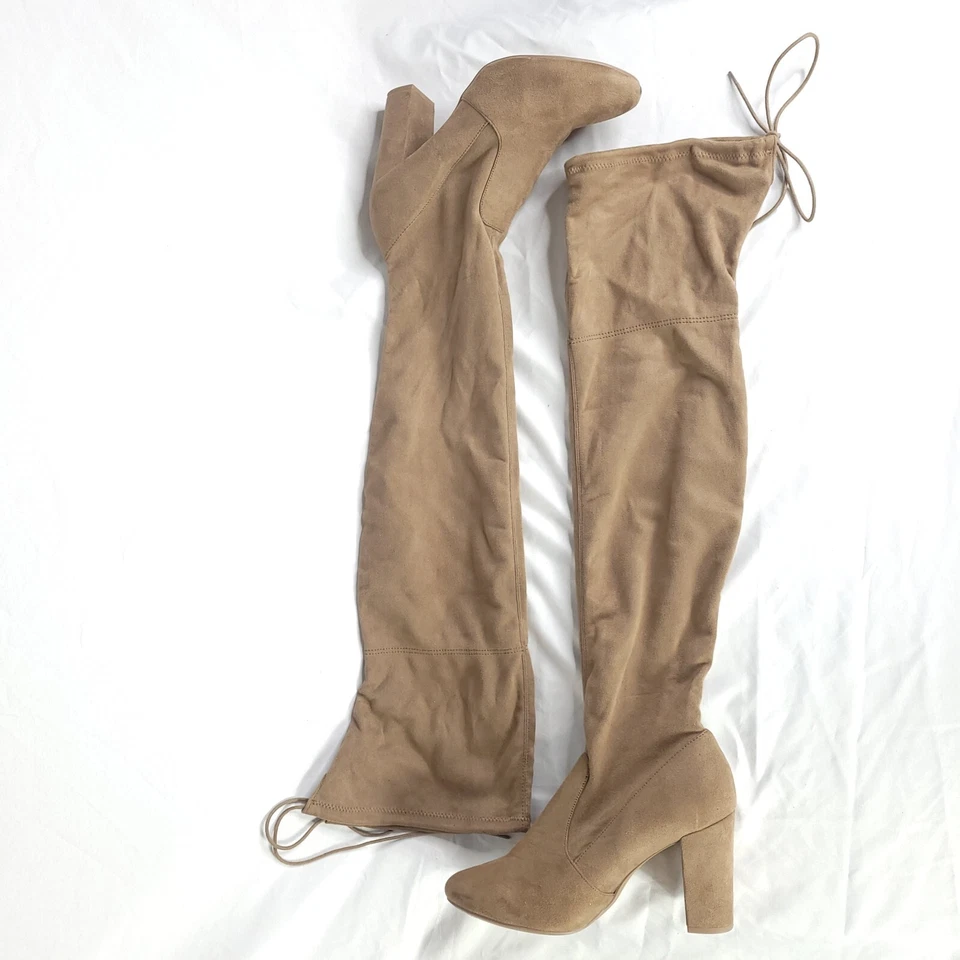 My Delicious Zapatos Mujer Sobre la Rodilla Bota Taupe Imitación Gamuza Tirar de la Becerro 10 Foto 2 de 4