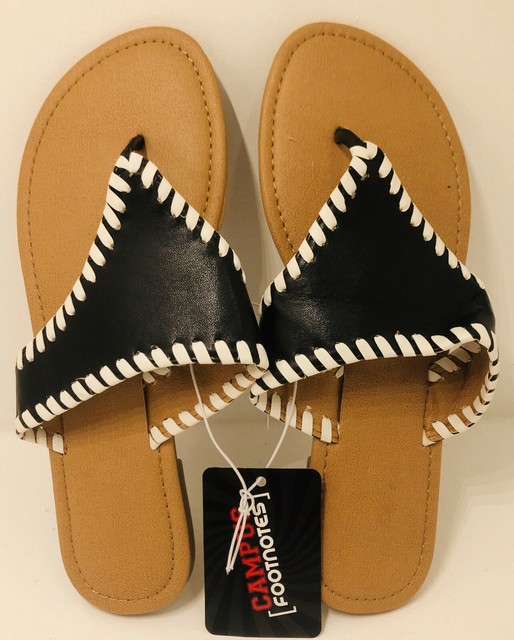 Campus Footnotes Ladies Thong Sandals, Size 9, Black and White Flip Flop | eBay