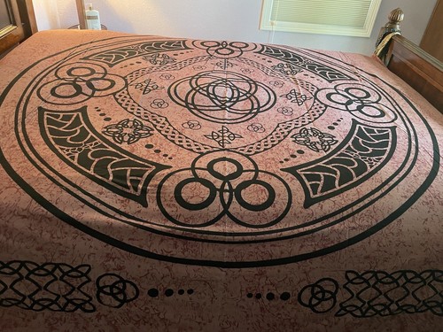 Copriletto da letto matrimoniale vernice Mauve stampa geometrica appeso a parete arazzo - Foto 2 di 3