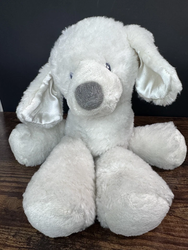 Baby Gund FLUFFEY Blanco Cachorro Perro Peluche Orejas Satinadas Cola Anudada Relleno Lovey Foto 2 de 4