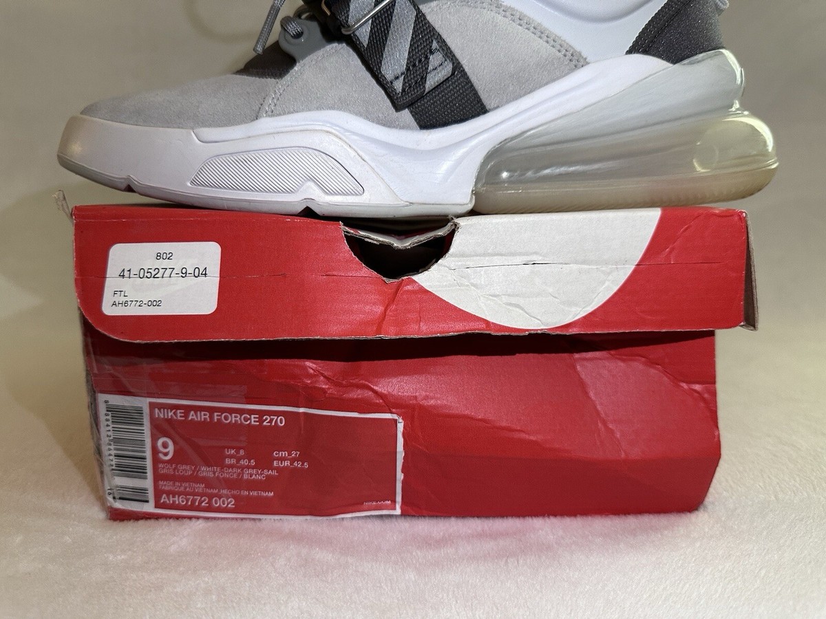 NIKE Air Force 270 Sz 9 Wolf Grey/Dark Grey AH6772-002 Men main image 2