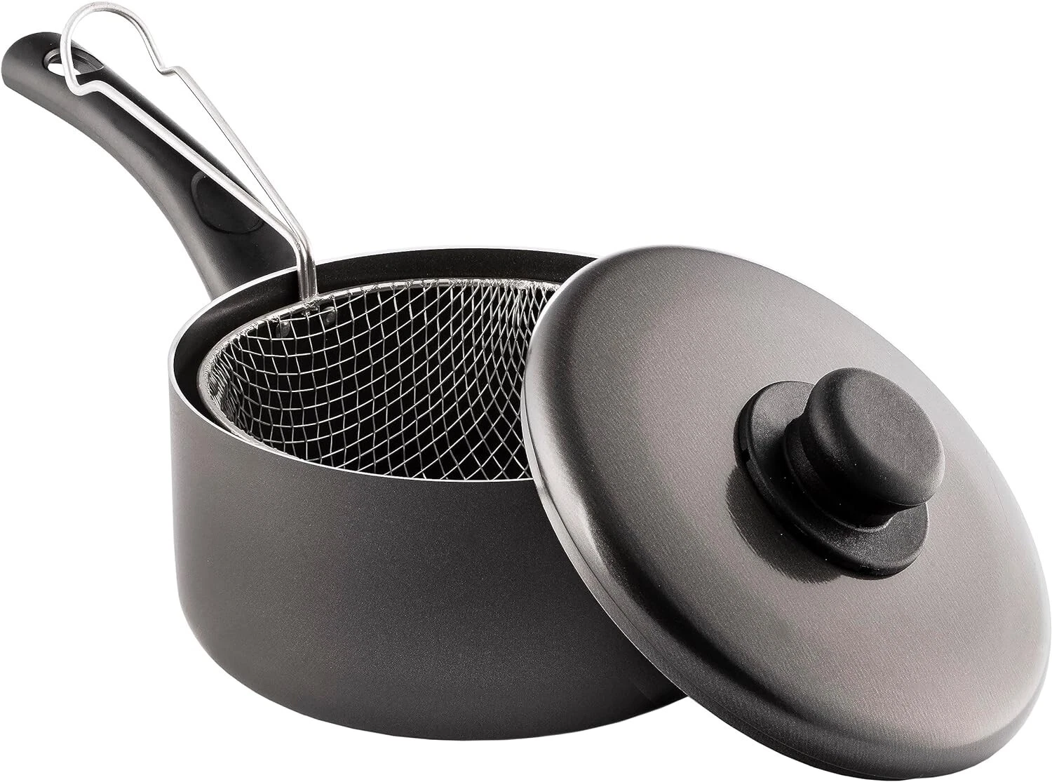 Non Stick Chip Pan + Basket Aluminium Saucepan Plastic Handle 20cm & 22cm New