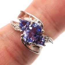Classic 14k Solid White Gold Natural Tanzanite and Diamond Ring Size 6