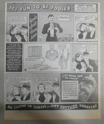 Camel Cigarette Ad: Magic Trick: Bird Cage ! from 1933 Size:10 x 13 inches