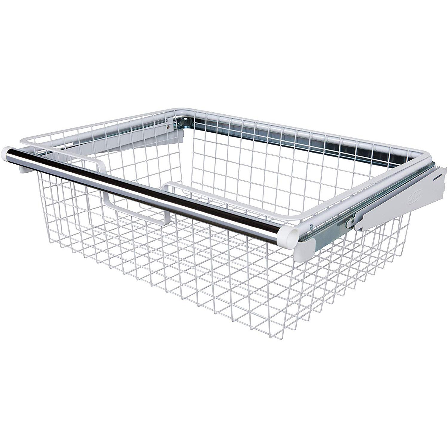 Rubbermaid White Metal Wire Sliding Storage Basket for Closet Organizers