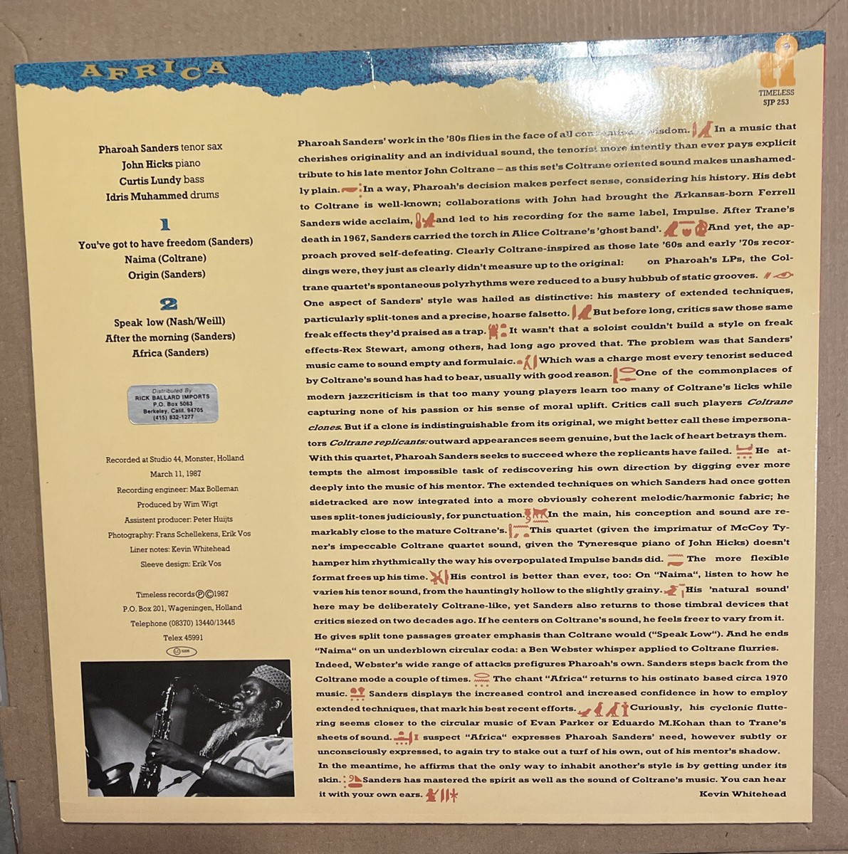 Pharoah Sanders Africa Original Timeless Records 1987 Vinyl
