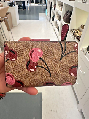 🍒Coach Medium Corner Zip Wallet CZ342 Signature Canvas w/Cherry