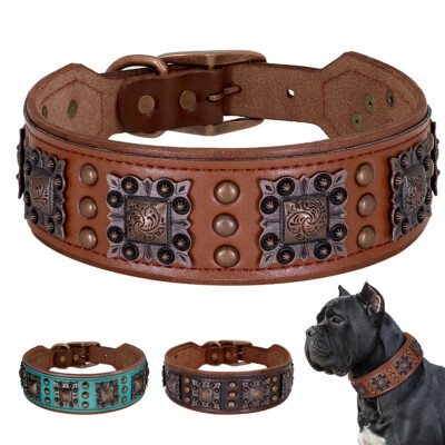 Genuine Leather Dog Collar 2'' Wide Durable Thick Strong for Medium & Large Dogs