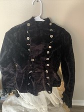 VICTORIAN 19TH C FITTED EDWARDIAN JACKET VELVET Ornate BUTTONS W White Blouse