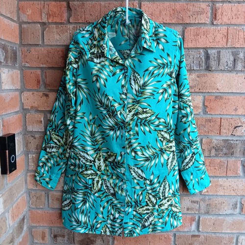Womens Size M Top Blouse 100% Linen Button Front Long Sleeves Roll Tab - Picture 2 of 12