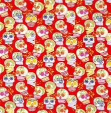 Alexander Henry Fabric CALAVERAS SKULL RED BTHY Cotton