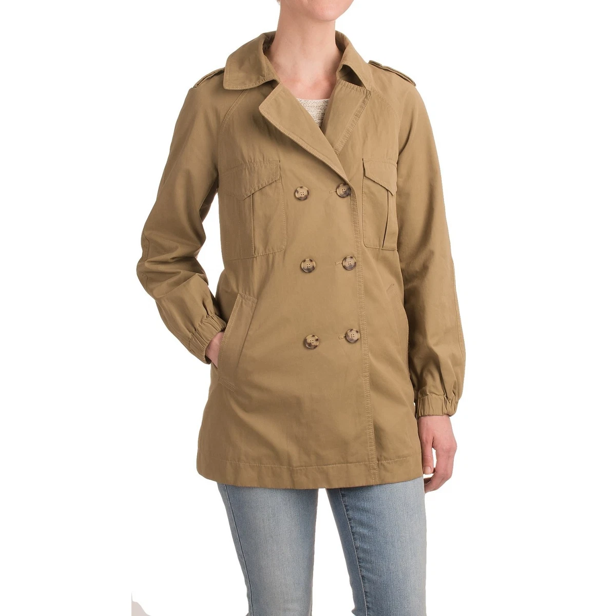 New ANN TAYLOR LOFT Beige Double Breasted Button Up Unlined Coat Jacket  Size S | eBay