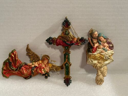 Vintage Christmas Ornaments- Holy Family, Angel, Cross Lot Of 3 - Picture 1 of 8