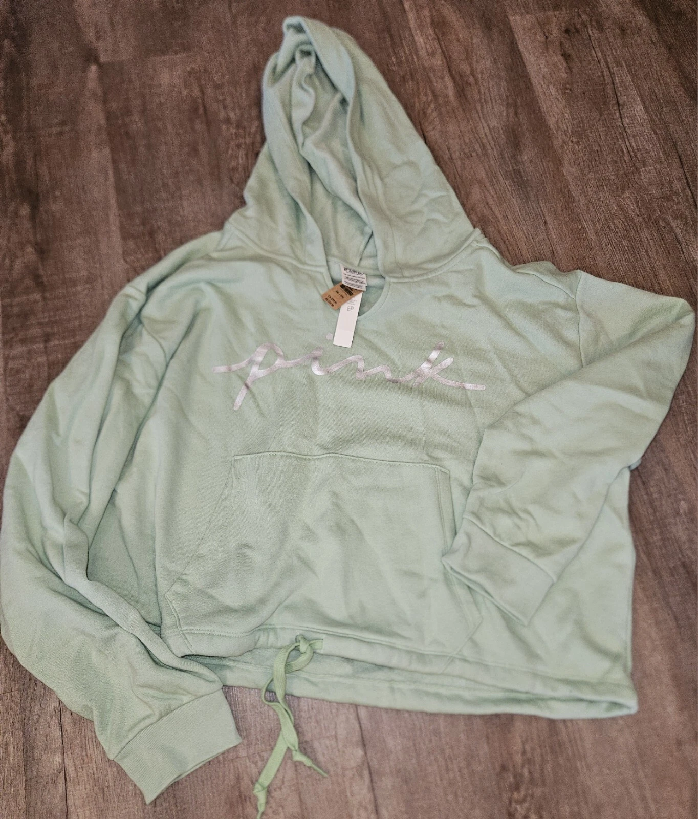 UNDERCOVER Felpa con cappuccio Victoria's Secret ROSA in pile cropped cinched campus nuova con etichette in giada taglia XXL