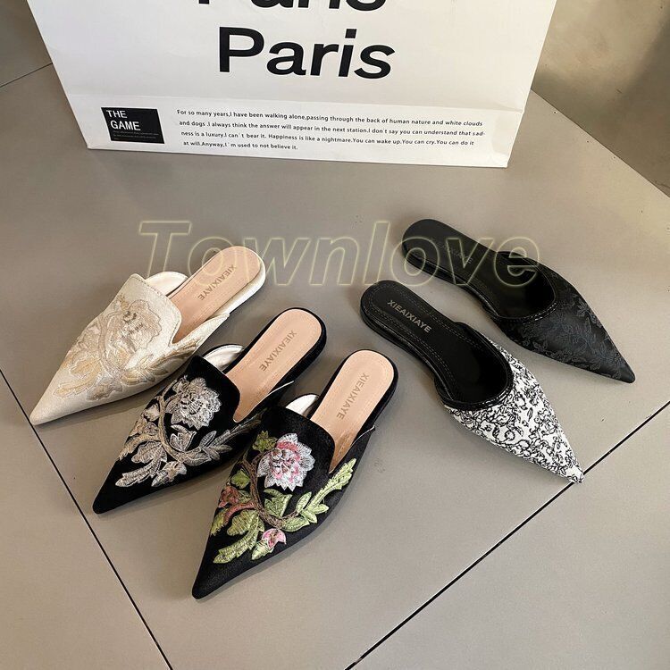 PANTOFOLA D’ORO Mocassino donna senza schienale ricamo mulo scarpe basse ecopelle ciabatte scarpe