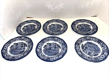 Liberty Blue Staffordshire MONTICELLO Bread Butter Plate SET of 6  6 inch Unused
