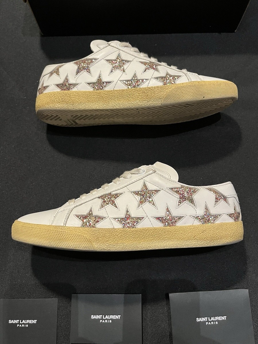 SAINT LAURENT グリッター レザー スニーカー 38 SAINT LAURENT GLITTER STAR WOMENS SNEAKERS SHOES SIZE YSL 38
