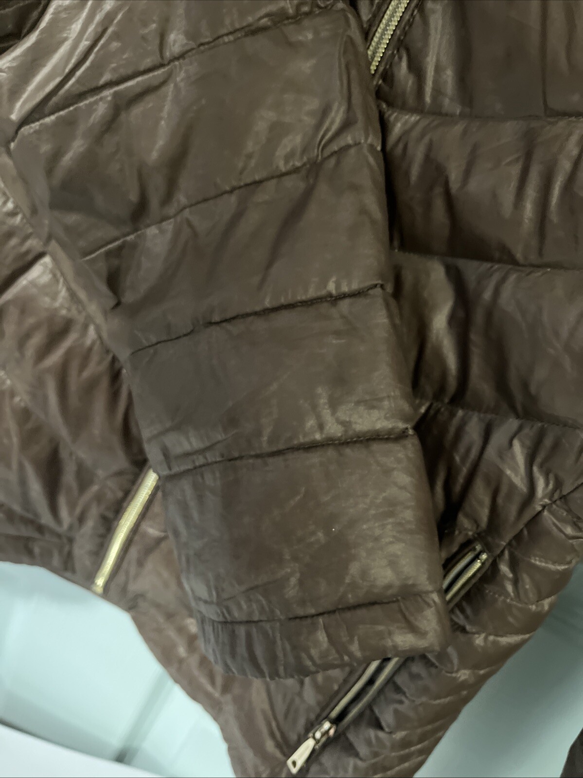 Calvin Klein Packable Lightweight Premium Down Women’s Hooded Jacket Sz. S Brown thumbnail 7