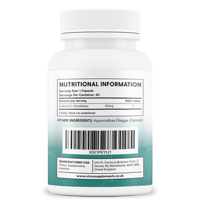s-acetyl glutathione 100mg L-Glutathione Capsules - 100mg, 60 Count (Acetylated Antioxidant S-Acetyl L-Glutathione Capsules - 100mg,