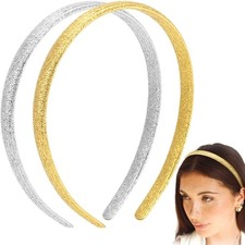 2 Pcs Silver Headband, Headbands for Women, Non Slip Glitter Headbands for
