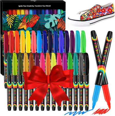 30 Fabric Markers Pens Set, Indelible & Permanent Fabric Paint Pens, Fine Tip Te