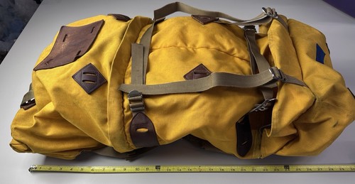 Vintage Jansport Super Sack Backpack Canvas Leather Mustard - Picture 6 of 8