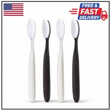 Large Long Head Toothbrush, 4-Pack, Upgraded Hard Firm Charcoal Bristles, Whit