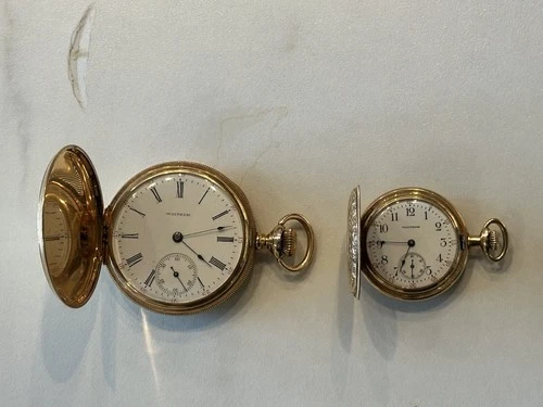 Antique Waltham 14K Gold Pocket Watch Pair 1877 Wm Ellery & 1907 No365 Appraised