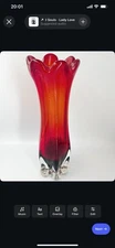 Murano Style Red Hand Blown Glass Stretch Swung Vase