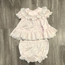 Bryan Pink Lace Ruffle Dress  Bloomers Set Girls 6-9 Months Short Sleeve