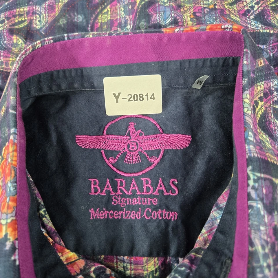 Barabas 男式纽扣衬衫 M 40 紫色佩斯利花卉刺绣 — 第 2/4 张图片