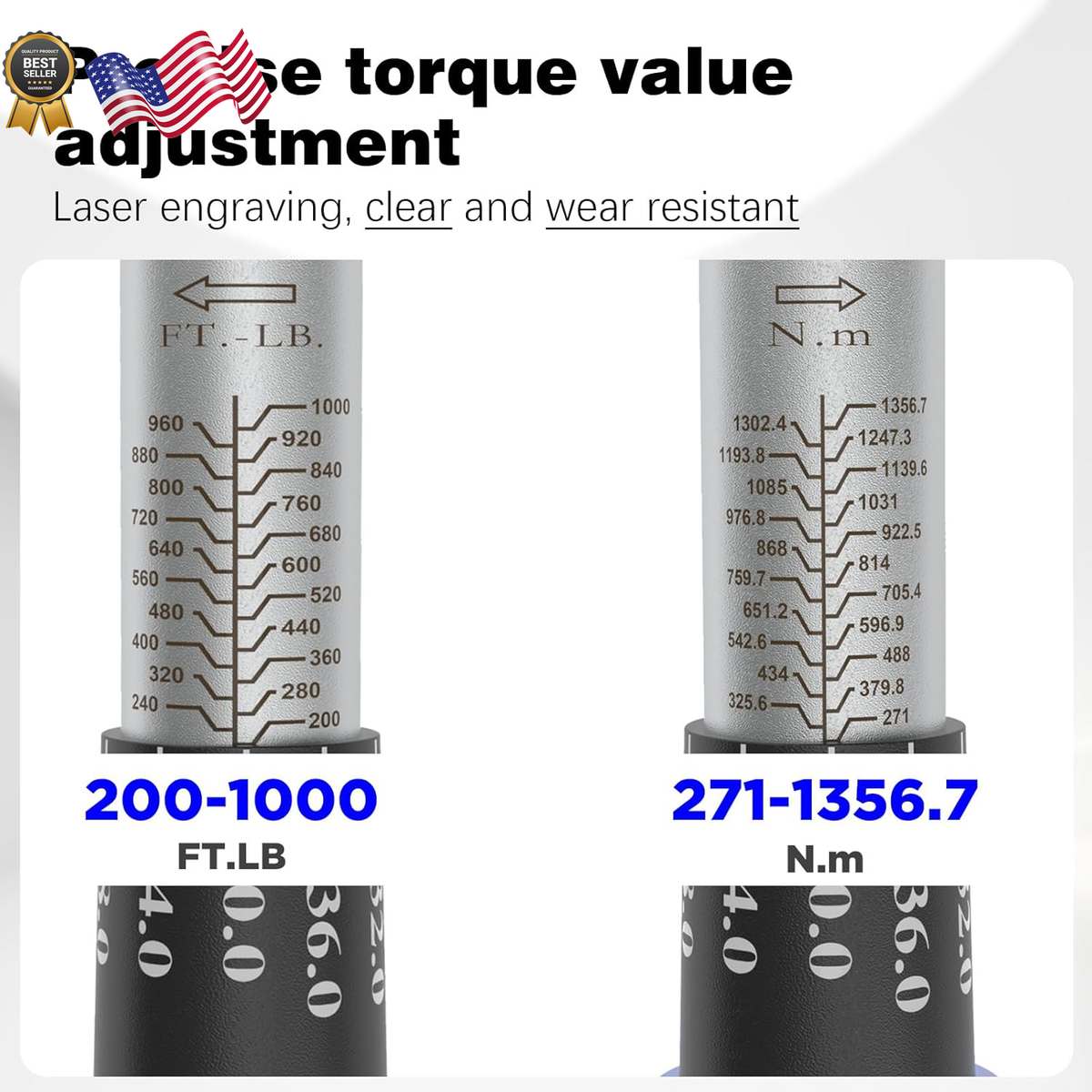 1 Inch Drive Torque Wrench 200-1000 FT.LB / 271-1356.7N.M Split