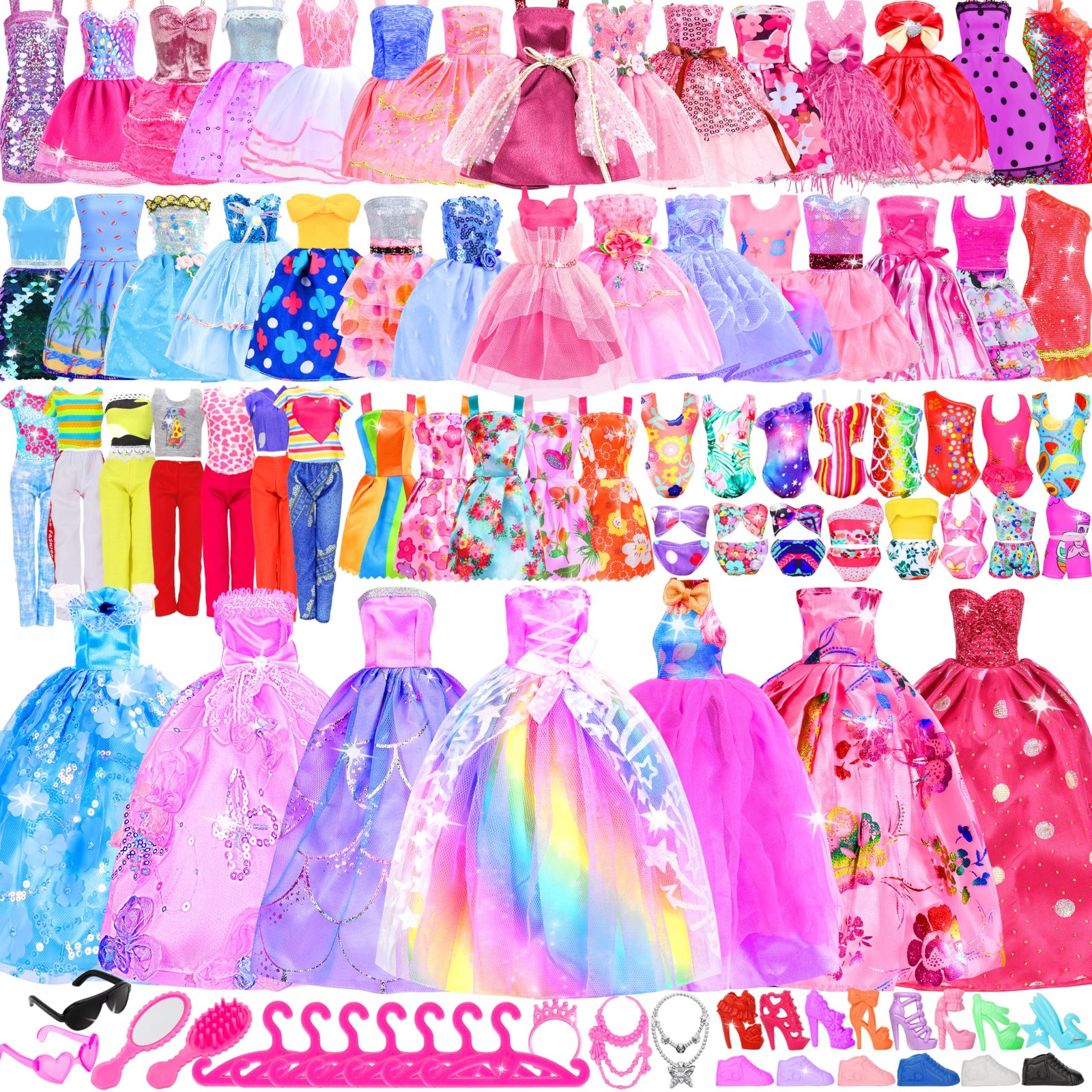 71 PCS Barbie Clothes Doll Fashion Wear Clothing Outfits Dress up Gown Shoes Lot