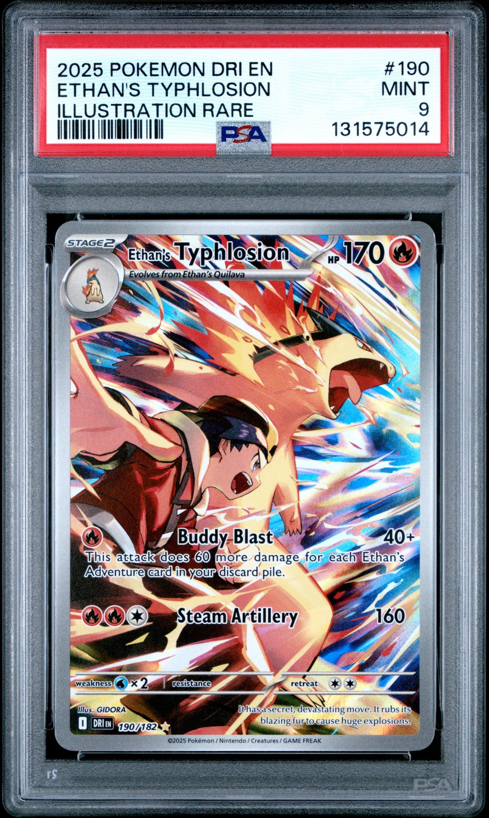 2025 POKEMON DRI EN-DESTINED RIVALS ILLUSTRATION RARE ETHAN'S TYPHLOSION PSA 9