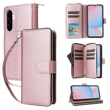 Rose Gold Leather Zipper Case with 9 Card Slots for Samsung Galaxy A37 5G