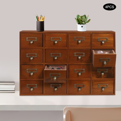 64-Drawer Storage Cabinet Pine Wood Furniture Tabletop Storage Box For Home