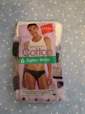 Hanes Women's Cotton Bikinis 6 Pair Open Pack Size 6/M Free Ship WP115