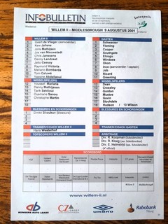 t/s Willem II Tilburg (Holland) – Middlesbrough (England) 2001/2 friendly